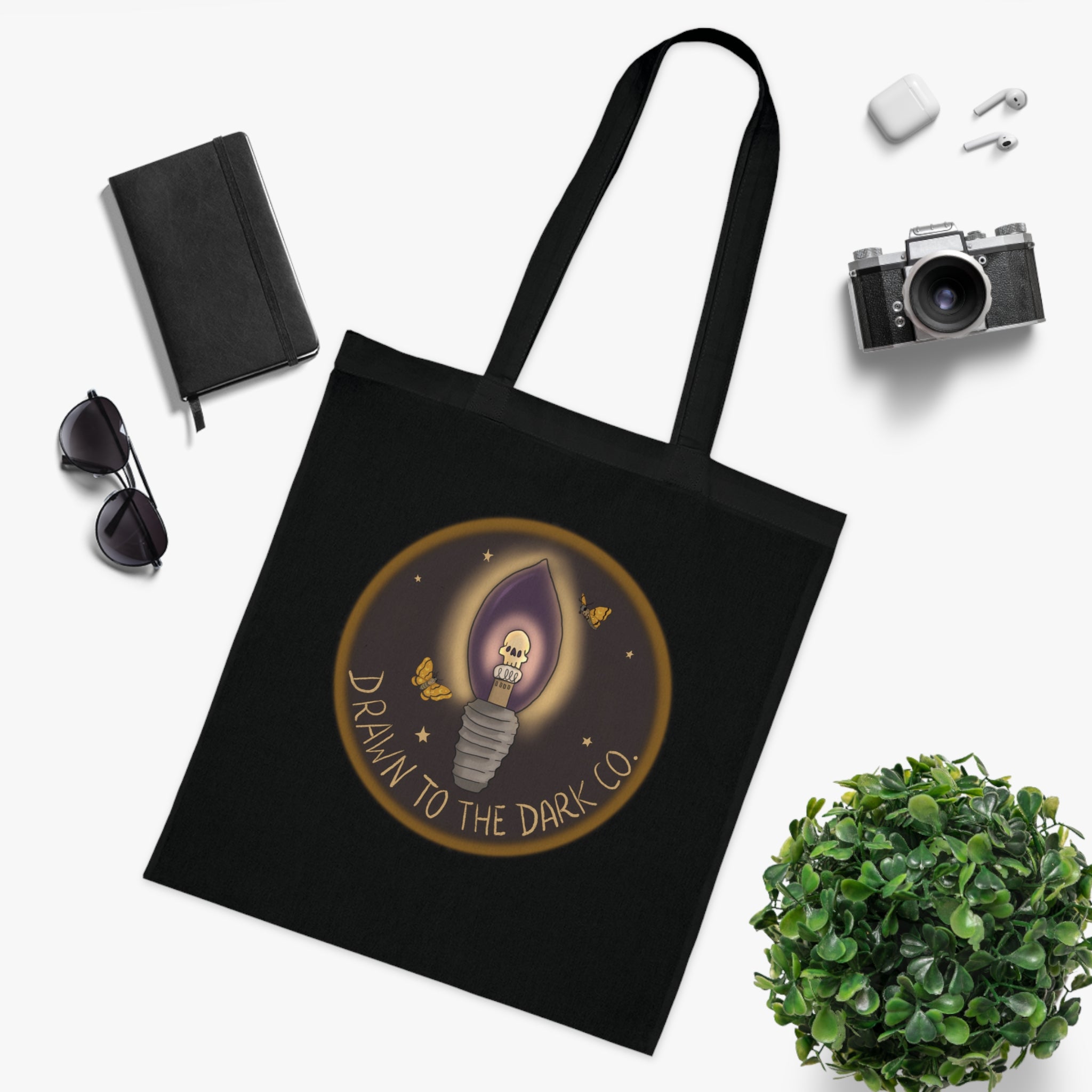 Drawn to the Dark Co. Candle Tote — Gothic Illustration Cotton Tote Bag