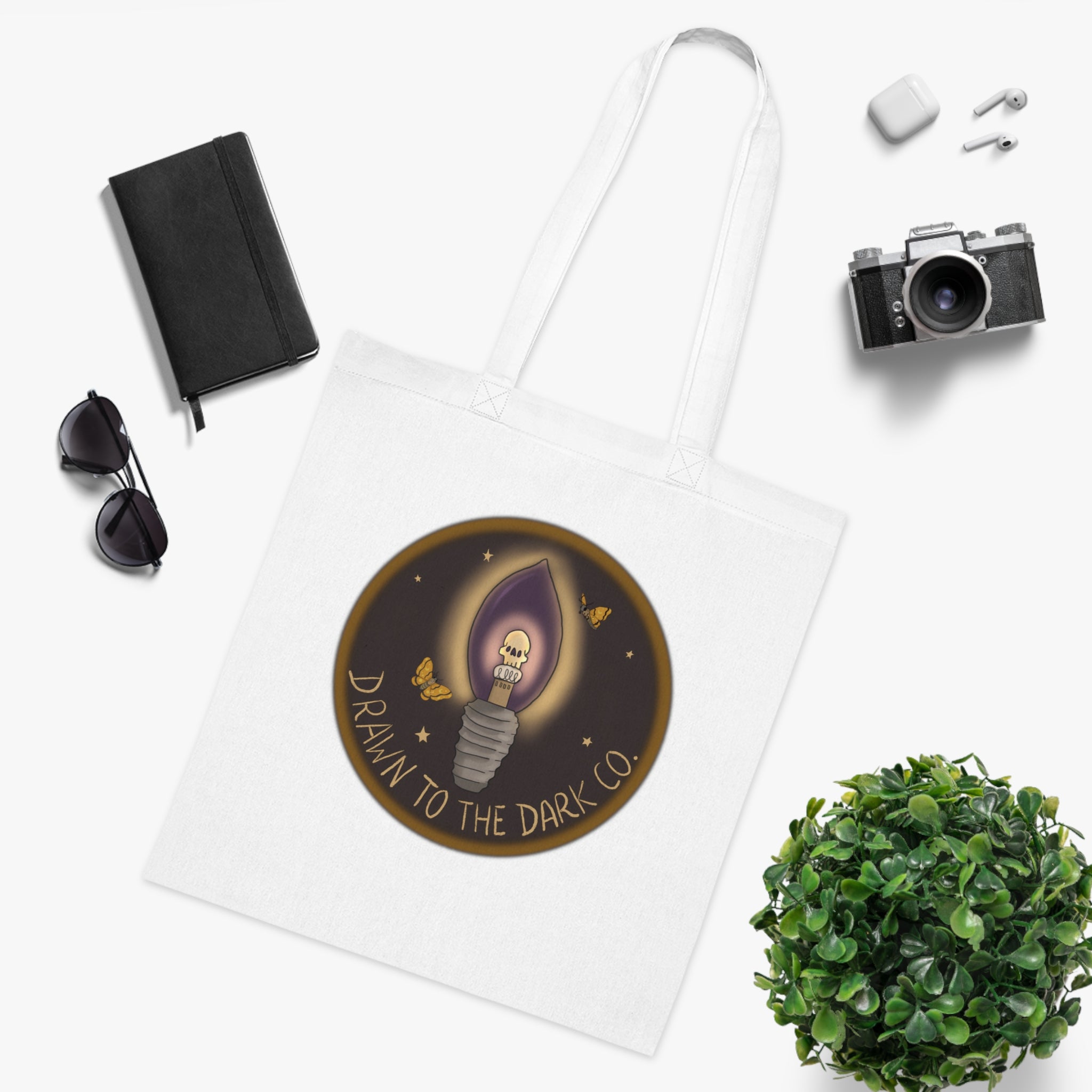 Drawn to the Dark Co. Candle Tote — Gothic Illustration Cotton Tote Bag