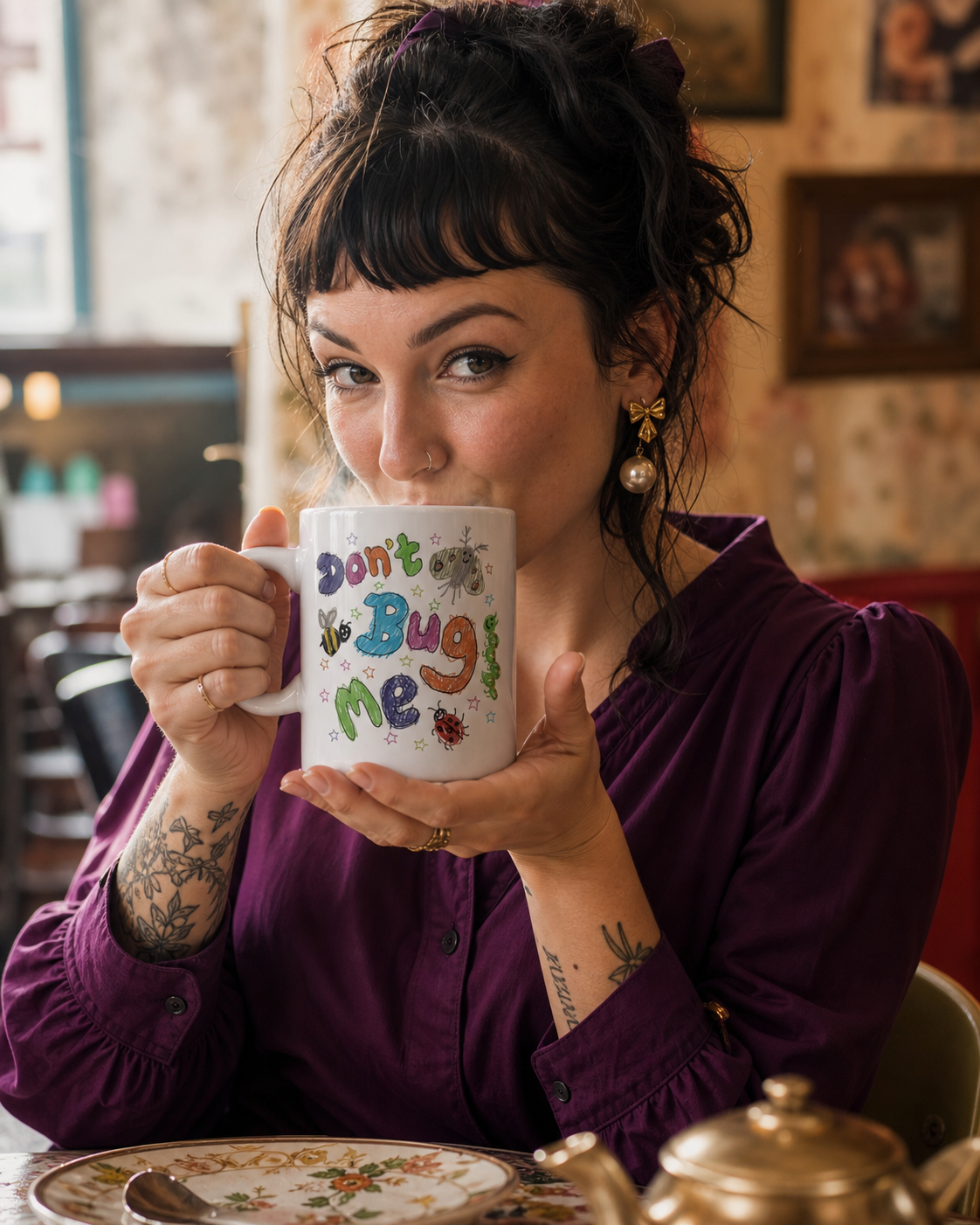 Don’t Bug Me Ceramic Mug — Cute Hand-Drawn Insect Coffee Cup