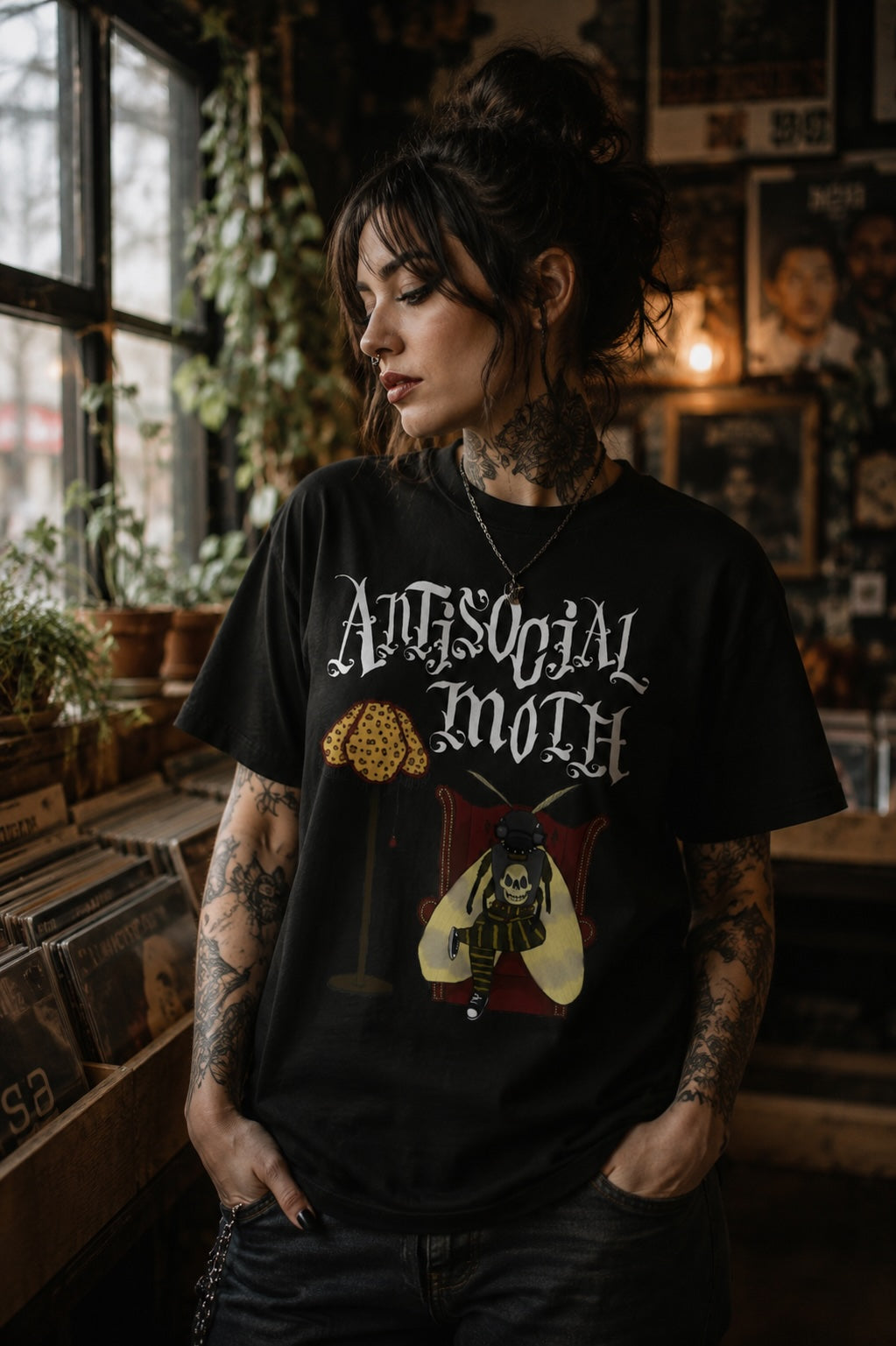 Antisocial Moth Graphic T-Shirt - Dark